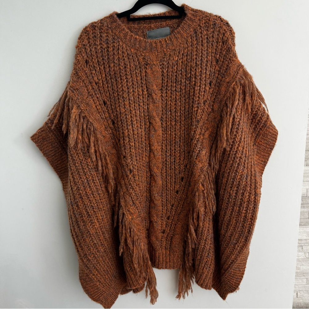 Anthropologie Marled Fringe Poncho